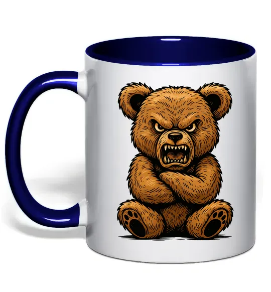 Чашка с цветной ручкой Ведмідь злий Глубокий темно-синий фото