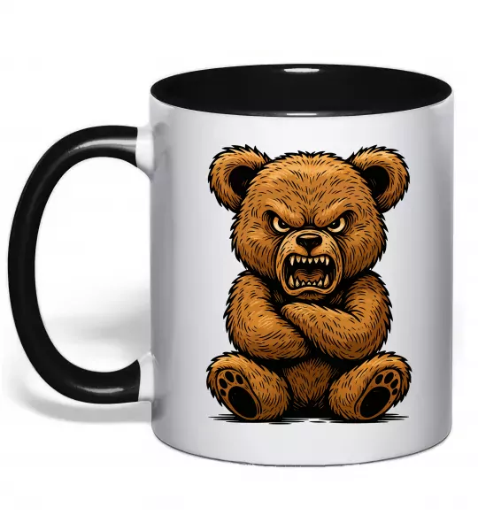 Чашка с цветной ручкой Ведмідь злий Черный фото