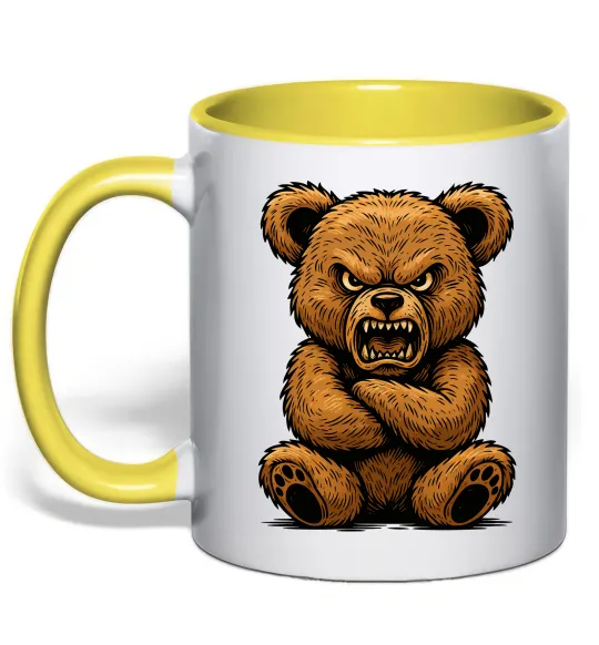 Чашка з кольоровою ручкою Ведмідь злий Лимонний фото