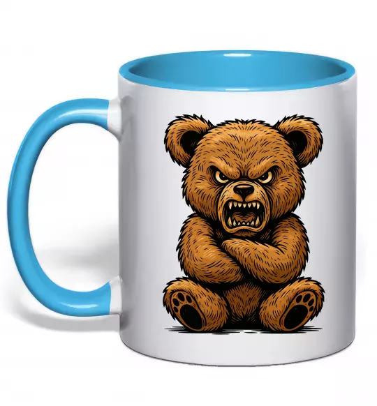 Чашка с цветной ручкой Ведмідь злий Голубой фото