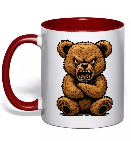 Чашка с цветной ручкой Ведмідь злий Красный фото