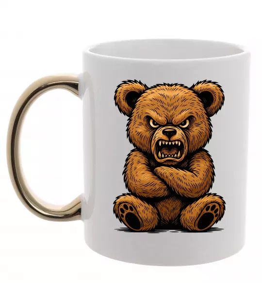 Чашка с цветной ручкой Ведмідь злий Золото фото