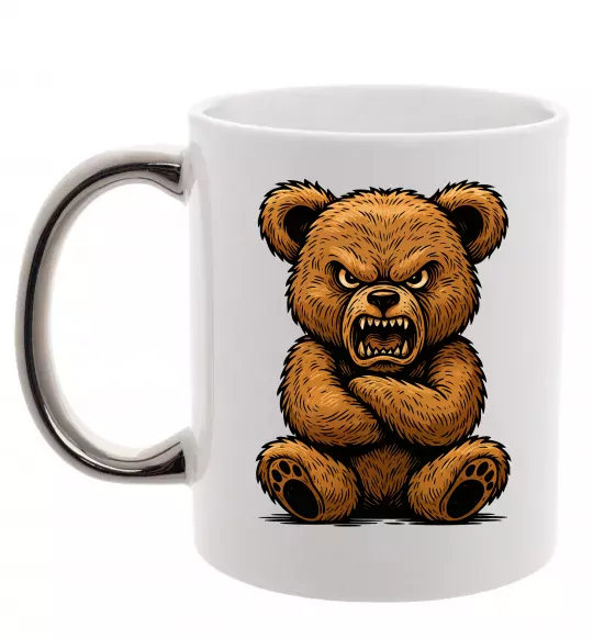 Чашка с цветной ручкой Ведмідь злий Серебро фото