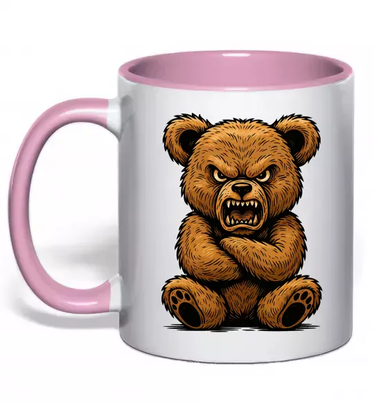 Чашка с цветной ручкой Ведмідь злий Нежно розовый фото