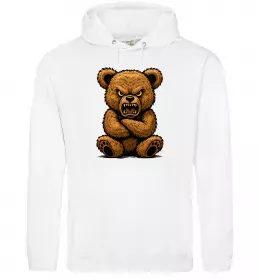 Мужская толстовка (худи) Ведмідь злий Белый фото