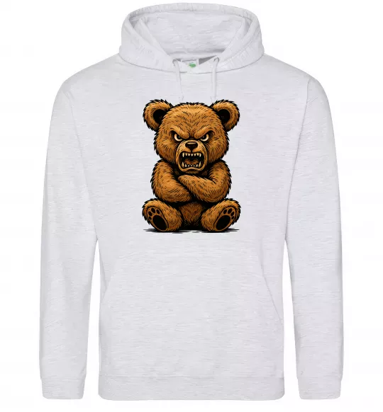 Мужская толстовка (худи) Ведмідь злий Серый меланж фото