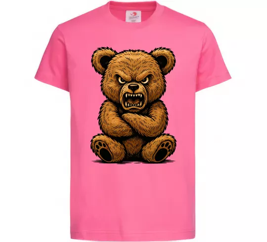 Дитяча футболка Ведмідь злий Яскраво-рожевий фото