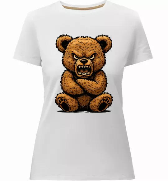 Женская премиум футболка Ведмідь злий Белый фото