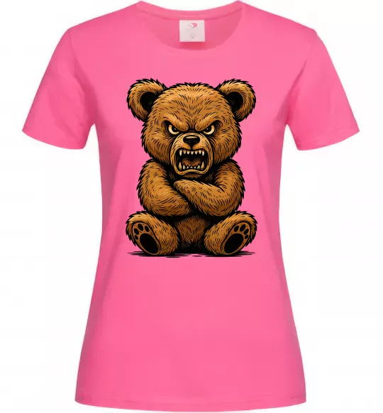 Женская футболка Ведмідь злий Ярко-розовый фото