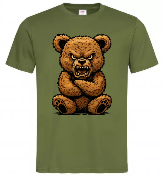 Мужская футболка Ведмідь злий Оливковый фото