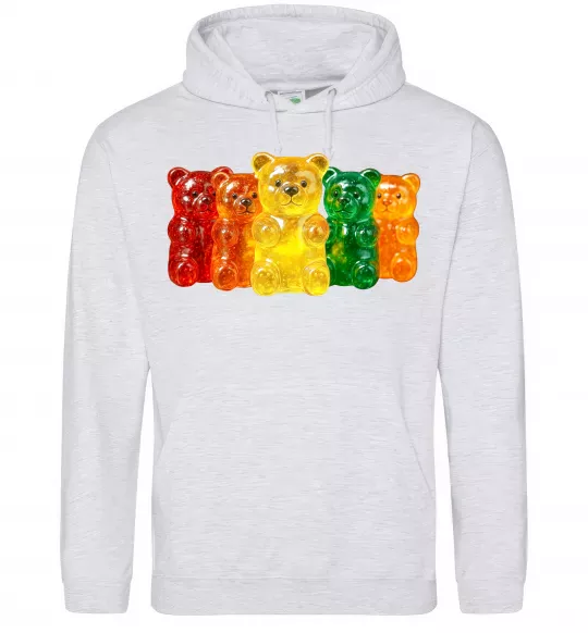 Мужская толстовка (худи) Мармеладні ведмедики Серый меланж фото