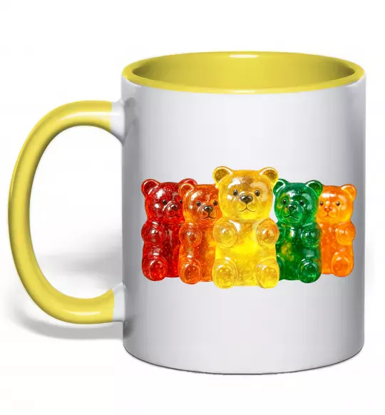 Чашка з кольоровою ручкою Мармеладні ведмедики Сонячно жовтий фото