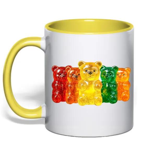 Чашка с цветной ручкой Мармеладні ведмедики Лимонный фото