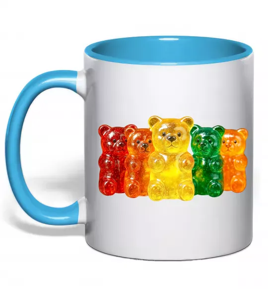 Чашка з кольоровою ручкою Мармеладні ведмедики Блакитний фото