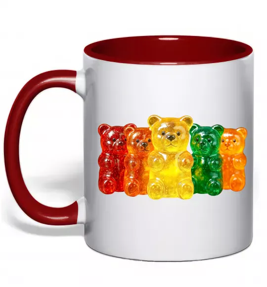 Чашка з кольоровою ручкою Мармеладні ведмедики Червоний фото