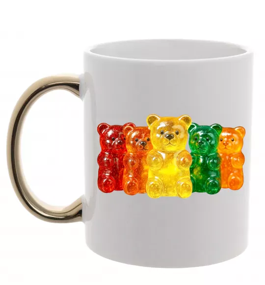 Чашка з кольоровою ручкою Мармеладні ведмедики Золото фото