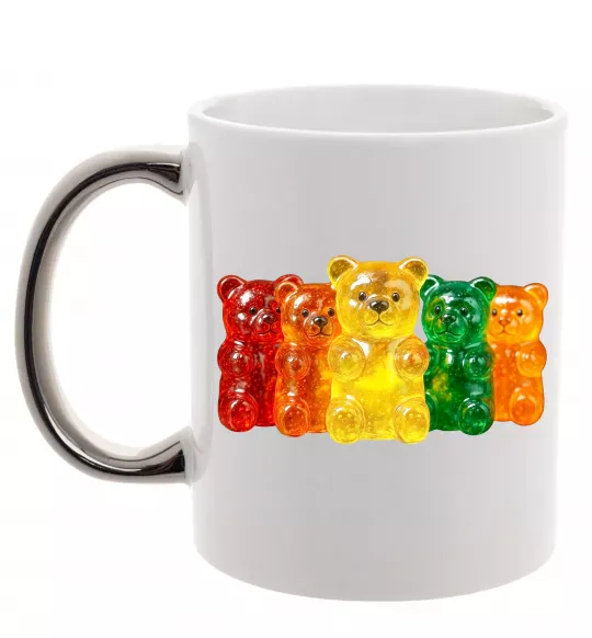 Чашка з кольоровою ручкою Мармеладні ведмедики Срібло фото