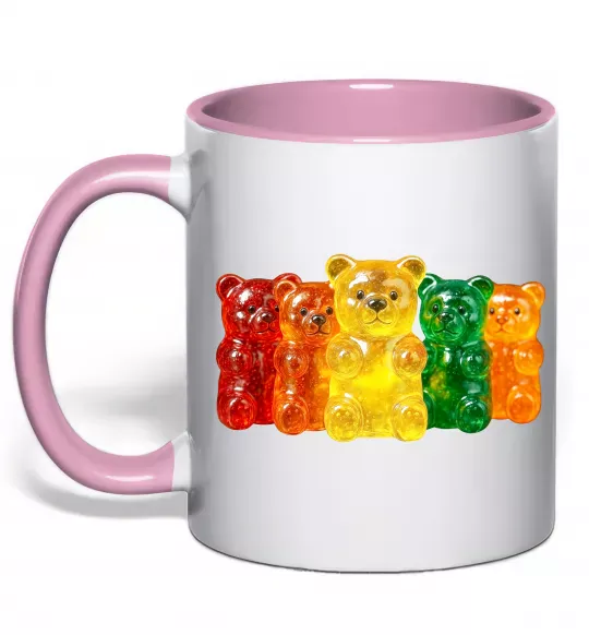 Чашка з кольоровою ручкою Мармеладні ведмедики Ніжно рожевий фото