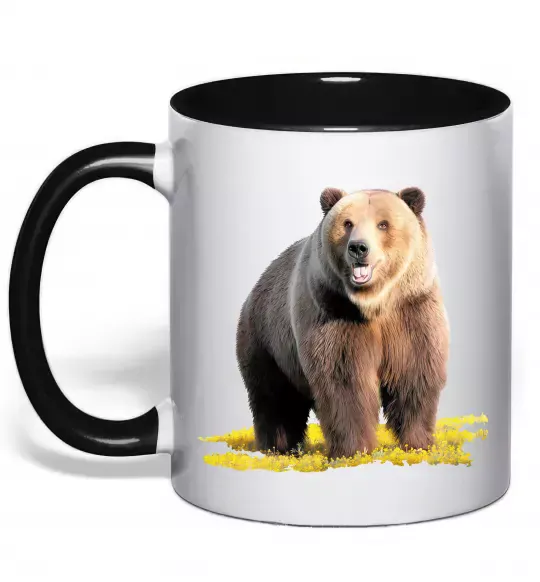 Чашка с цветной ручкой Ведмідь на поляні Черный фото