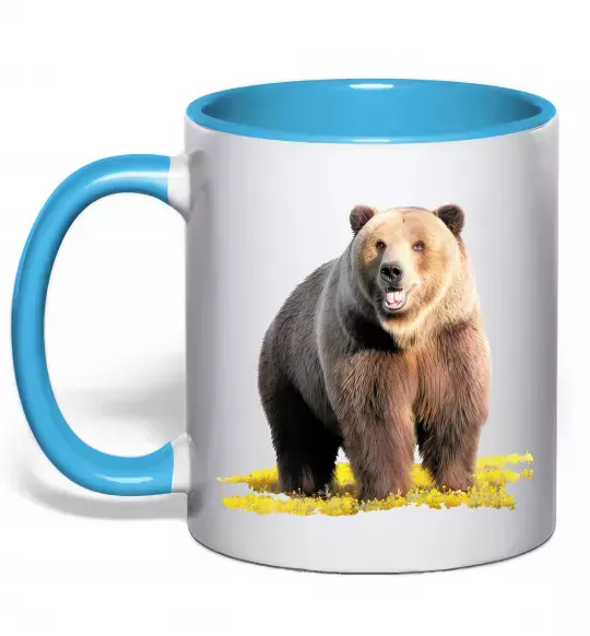 Чашка с цветной ручкой Ведмідь на поляні Голубой фото