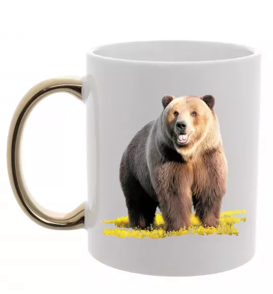 Чашка с цветной ручкой Ведмідь на поляні Золото фото