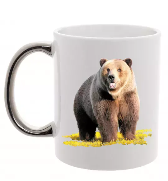 Чашка с цветной ручкой Ведмідь на поляні Серебро фото