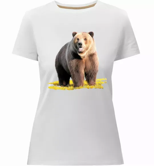Женская премиум футболка Ведмідь на поляні Белый фото