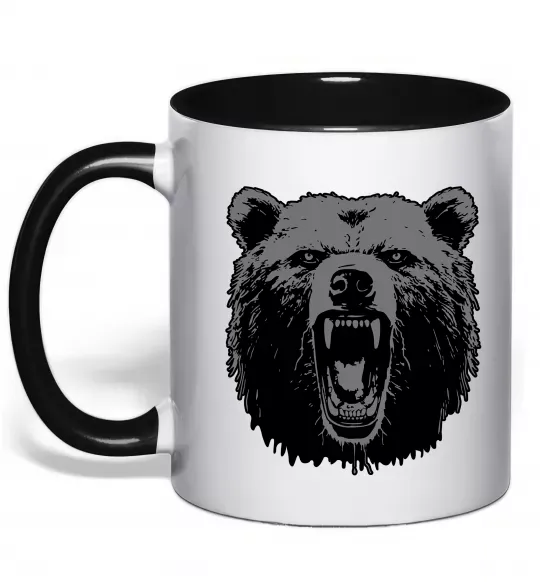 Чашка с цветной ручкой Ведмідь розлючений Черный фото