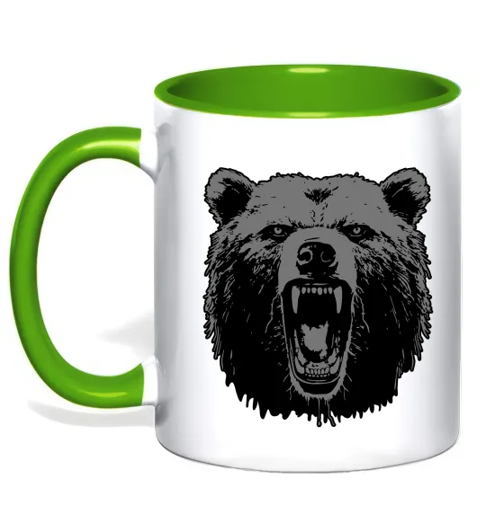 Чашка з кольоровою ручкою Ведмідь розлючений Лаймовий фото