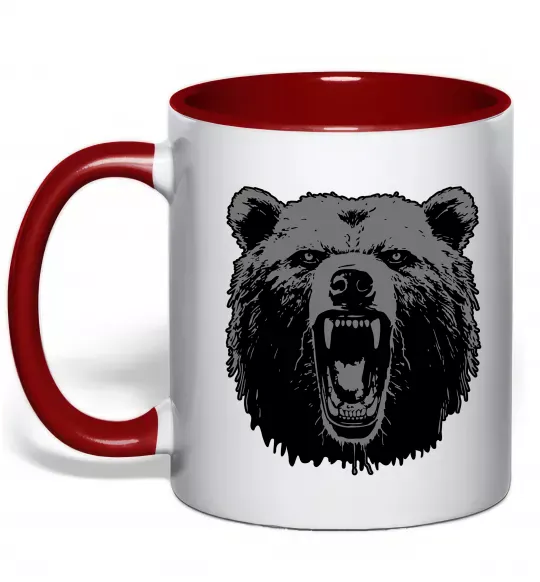 Чашка с цветной ручкой Ведмідь розлючений Красный фото