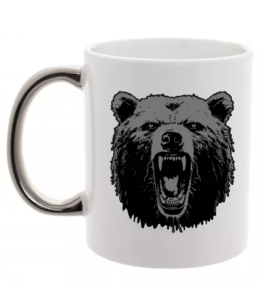 Чашка с цветной ручкой Ведмідь розлючений Серебро фото