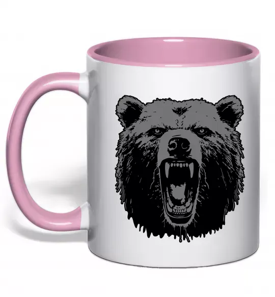 Чашка с цветной ручкой Ведмідь розлючений Нежно розовый фото