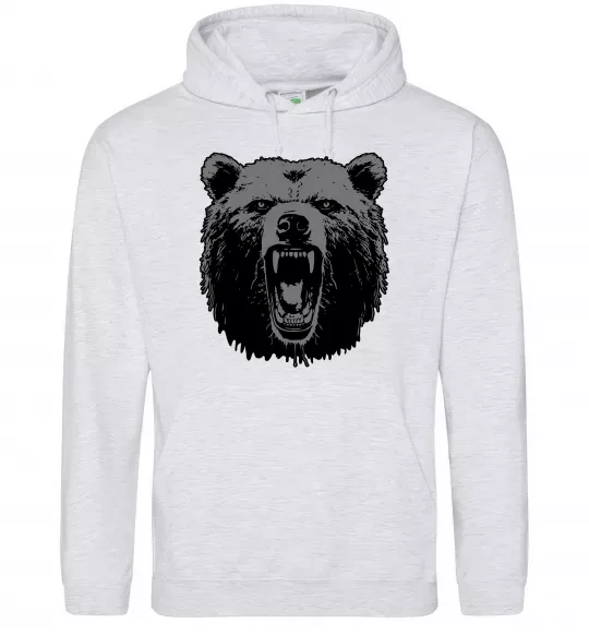 Мужская толстовка (худи) Ведмідь розлючений Серый меланж фото