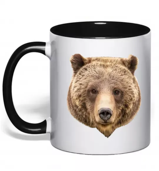 Чашка з кольоровою ручкою Ведмідь фото Чорний фото