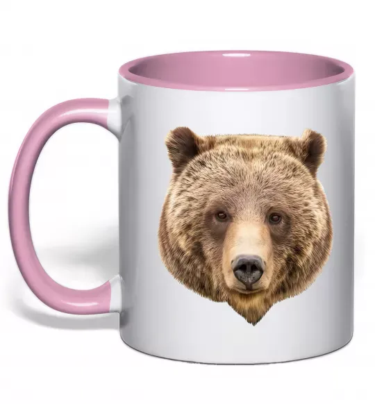 Чашка з кольоровою ручкою Ведмідь фото Ніжно рожевий фото