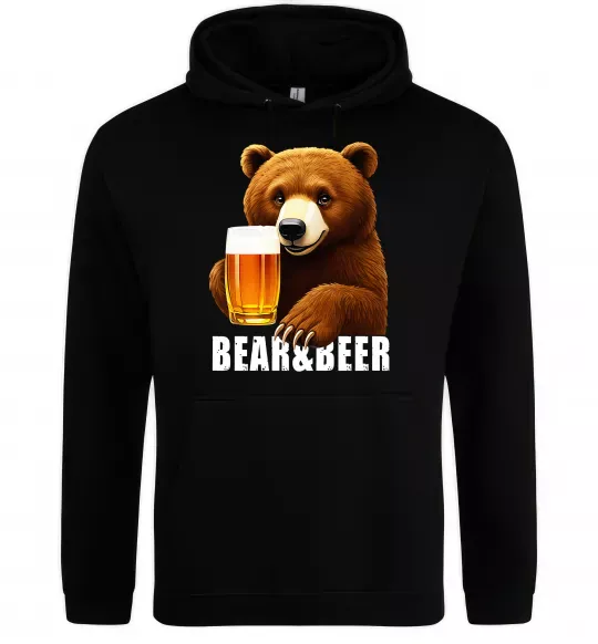 Мужская толстовка (худи) Bear and beer Черный фото