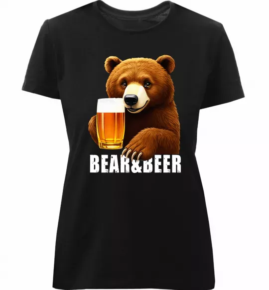 Жіноча преміум футболка Bear and beer Чорний фото