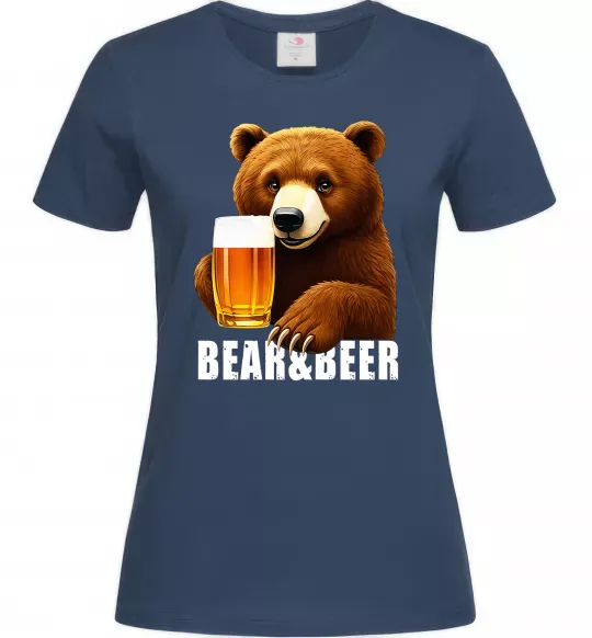 Жіноча футболка Bear and beer Темно-синій фото