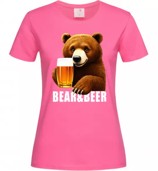 Жіноча футболка Bear and beer Яскраво-рожевий фото