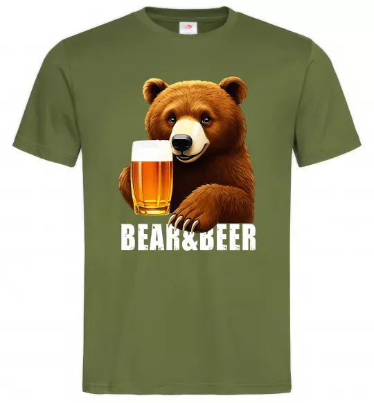 Чоловіча футболка Bear and beer Оливковий фото