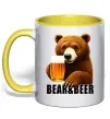 Чашка з кольоровою ручкою Bear and beer Сонячно жовтий фото