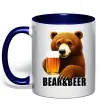 Чашка з кольоровою ручкою Bear and beer Глибокий темно-синій фото