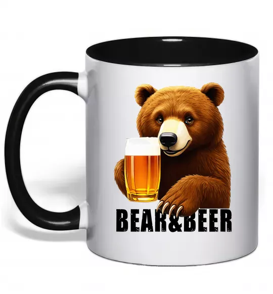 Чашка з кольоровою ручкою Bear and beer Чорний фото