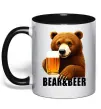 Чашка з кольоровою ручкою Bear and beer Чорний фото