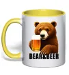 Чашка з кольоровою ручкою Bear and beer Лимонний фото