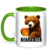 Чашка з кольоровою ручкою Bear and beer Лаймовий фото