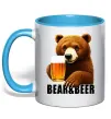 Чашка з кольоровою ручкою Bear and beer Блакитний фото