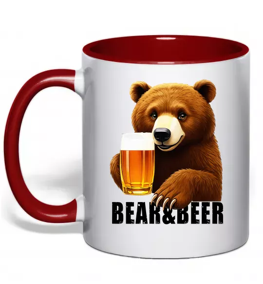 Чашка з кольоровою ручкою Bear and beer Червоний фото