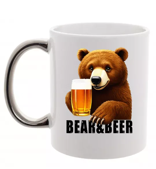 Чашка з кольоровою ручкою Bear and beer Срібло фото