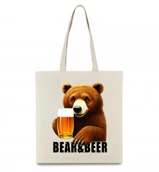Эко-сумка Bear and beer Бежевый фото